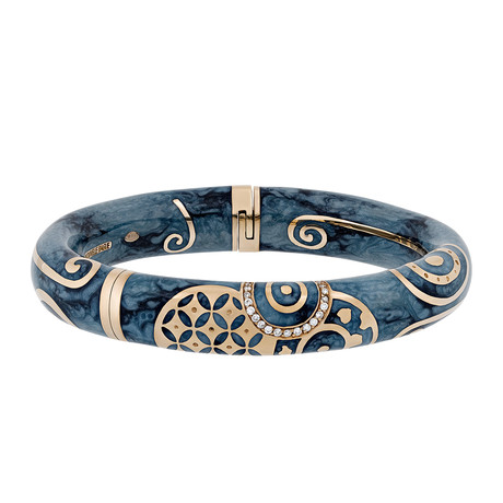 Nouvelle Bague Hammam della Rosa 18k Rose Gold Diamond + Blue Enamel Bangle Bracelet // Inner Circumference: 7"