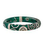Nouvelle Bague Hammam della Rosa 18k Rose Gold Diamond + Green Enamel Bangle Bracelet // Inner Circumference: 7"