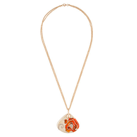 Nouvelle Bague Petali 18k Rose Gold Diamond Orange + Tan Enamel Necklace // Necklace Length: 18"