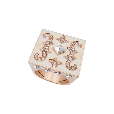 Nouvelle Bague Giardini di Boboli 18k Rose Gold Diamond + White Enamel Ring // Ring Size: 7.5