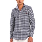 Plaid Button-Up Shirt // Navy + Black (L)