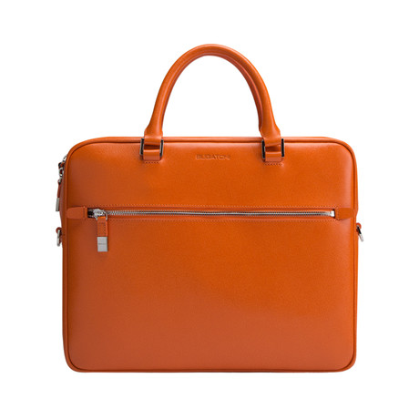 Saffaino Leather Zip Briefcase // Orange