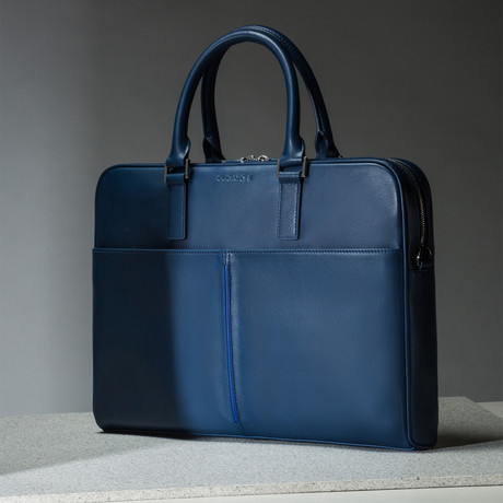 Nappa Leather Zip Briefcase // Night Blue