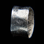 Pre-Columbian Nazca Silver Finger Ring - Stippled an Diamond Motif // Peru. Ca 300-500 CE