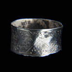 Pre-Columbian Nazca Silver Finger Ring - Stippled an Diamond Motif // Peru. Ca 300-500 CE