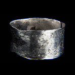 Pre-Columbian Nazca Silver Finger Ring - Stippled an Diamond Motif // Peru. Ca 300-500 CE