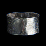 Pre-Columbian Nazca Silver Finger Ring - Stippled an Diamond Motif // Peru. Ca 300-500 CE