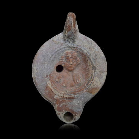 Roman Terracotta Oil Lamp with Figure in Relief // Roman Empire 100-300 CE