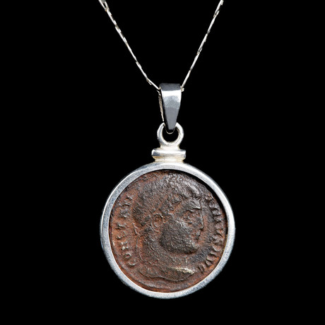 Authentic Roman Emperor Constantine The Great // Bronze Coin Silver Necklace // Roman Empire Ca. 306-337 CE // 1