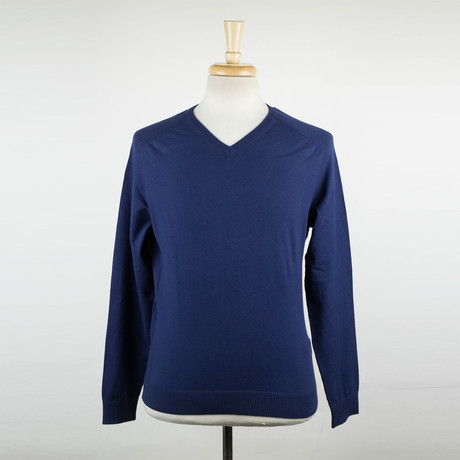 Zegna Sport // Cotton Blend V-Neck Water Repellent Sweater // Navy Blue (S)