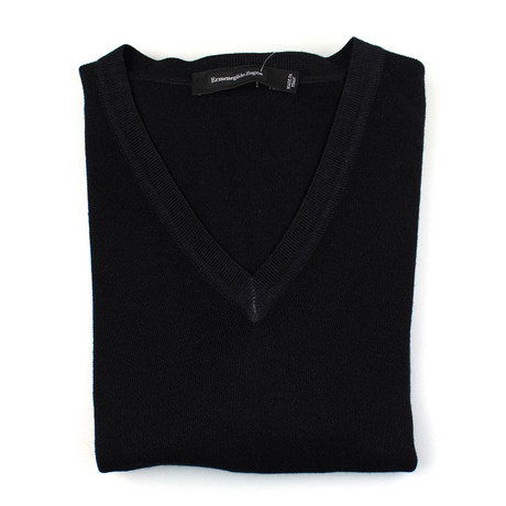 Ermenegildo Zegna // Wool + Silk Knit V-Neck Sweater // Black (Euro: 48)