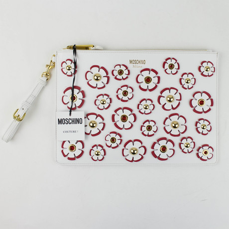 Moschino Couture X Jeremy Scott // Flower Embellished Clutch Handbag // White