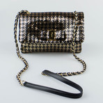 Salvatore Ferragamo // Metallic Mini Vara Flap Shoulder Bag // Black + Gold