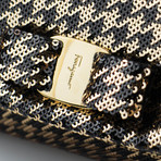 Salvatore Ferragamo // Metallic Mini Vara Flap Shoulder Bag // Black + Gold