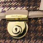 Salvatore Ferragamo // Sequin Mini Fiamma Handbag // Beige