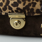 Salvatore Ferragamo // Suede Leopard Calf Hair Mini Fiamma Handbag // Brown