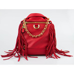Moschino // Leather Mini Motorcycle Jacket Fringe Backpack Handbag // Red