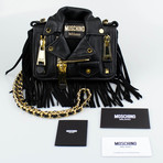 Moschino // Leather Motorcycle Jacket Fringe Crossbody Handbag // Black