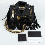 Moschino // Leather Motorcycle Jacket Fringe Crossbody Handbag // Black