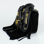 Moschino // Leather Motorcycle Jacket Fringe Crossbody Handbag // Black