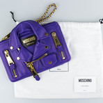 Moschino // Leather Mini Motorcycle Jacket Clutch Wristlet Bag // Purple