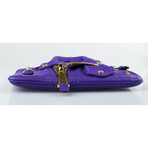 Moschino // Leather Mini Motorcycle Jacket Clutch Wristlet Bag // Purple