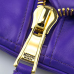 Moschino // Leather Mini Motorcycle Jacket Clutch Wristlet Bag // Purple