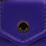 Moschino // Leather Mini Motorcycle Jacket Clutch Wristlet Bag // Purple