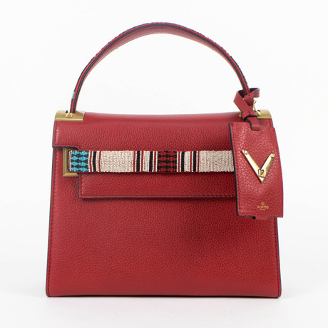 Valentino // Pebbled Leather 'My Rockstud' Beaded Hand Bag // Red