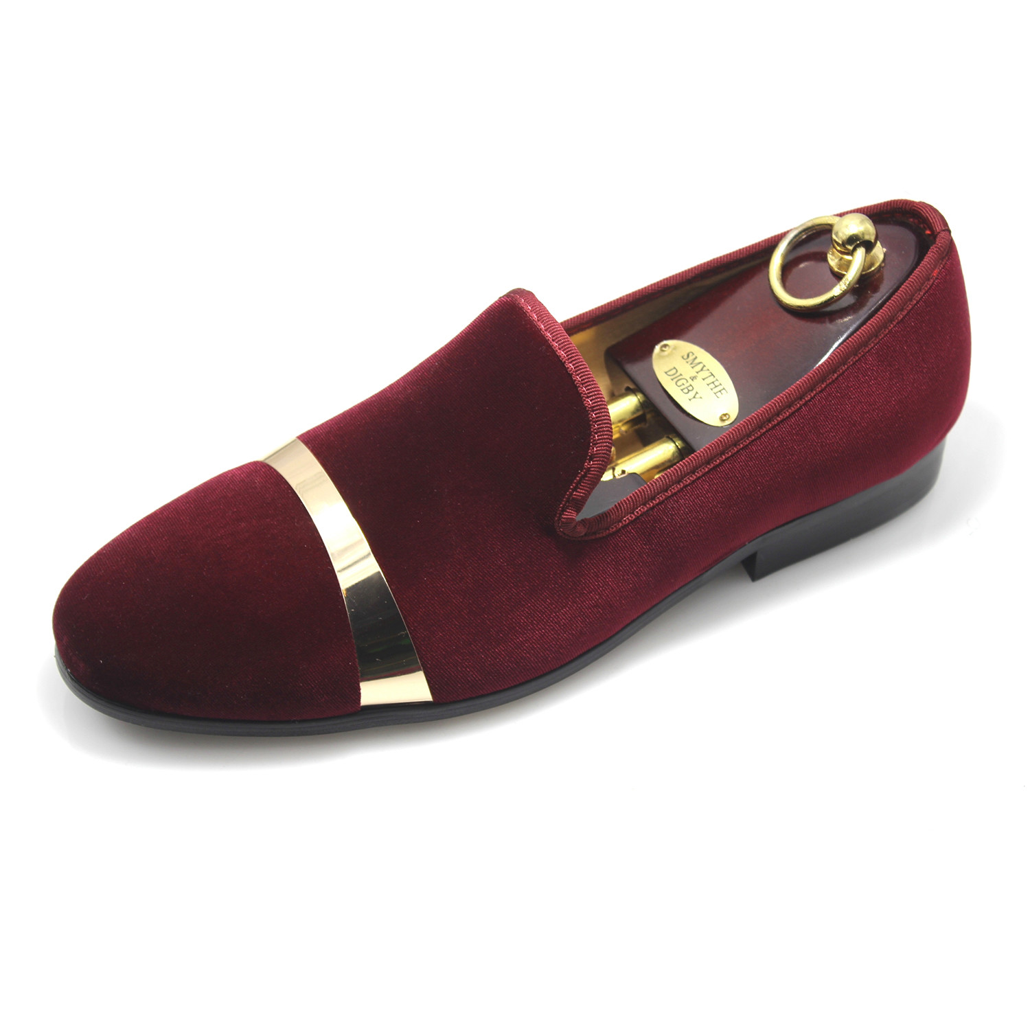 maroon and gold loafers