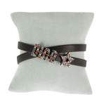 Crystal 'Dior' Leather Two Loop Bracelet // Black + Multi-Color