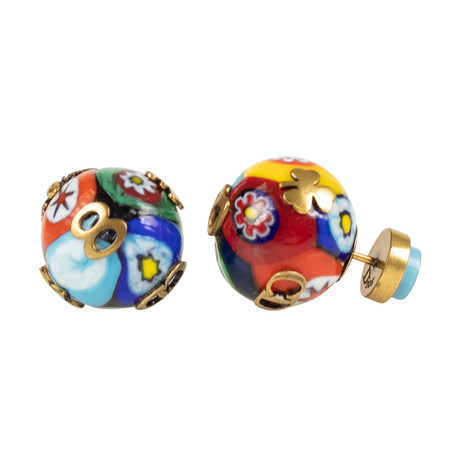 Murano Glass Tribales Earrings // Gold + Multi-Color