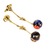 Long Double Glass Bead Earrings // Antique Gold + Multi-Color