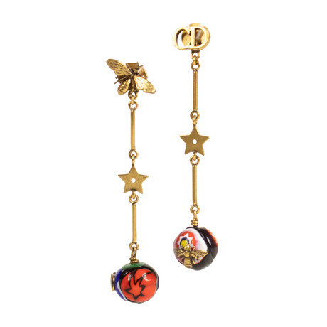 Long Double Glass Bead Earrings // Antique Gold + Multi-Color