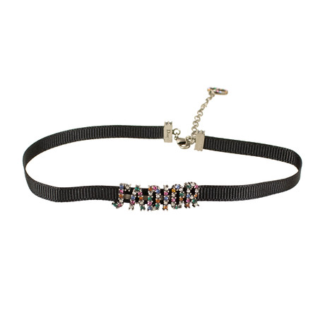 Ribbon Strass J'Adior Choker Necklace // Multi-Color + Black