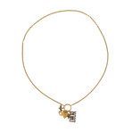 Multi Charms Dior Strass Long Necklace // Antique Gold