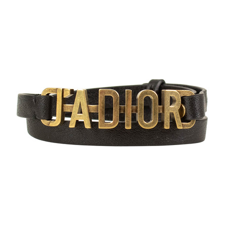 Two Loop J'Adior Leather Bracelet // Black + Antique Gold