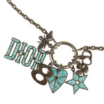Multi Charms Mosaic Antique Silver Long Necklace // Turquoise