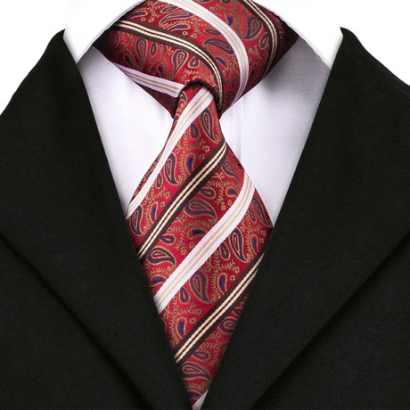 Rune Handmade Tie // Red Paisley Stripe