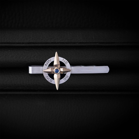 Sapphire Traveller Tie Bar // Sterling Silver + 14K Gold