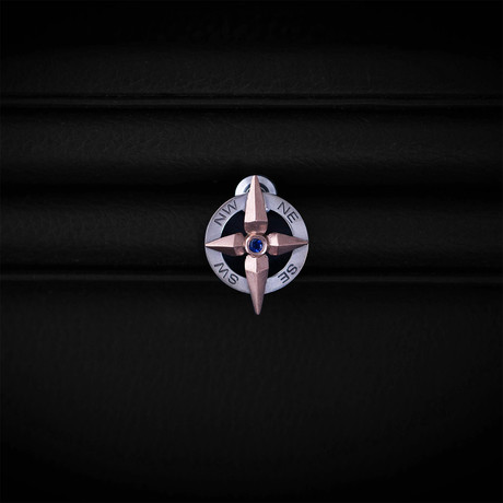 Sapphire Compass Lapel Pin // Sterling Silver + 14K Rose Gold