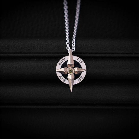 .10CT Peridot Compass Necklace // Sterling Silver + 14K Gold