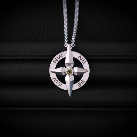 .18CT Peridot Compass Necklace // Sterling Silver