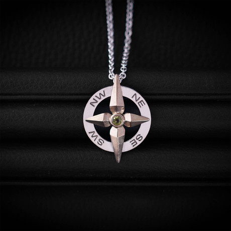 .18CT Peridot Compass Necklace // Sterling Silver + 14K Gold