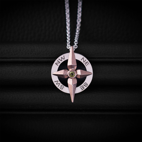 .18CT Peridot Compass Necklace // Sterling Silver + 14K Rose Gold