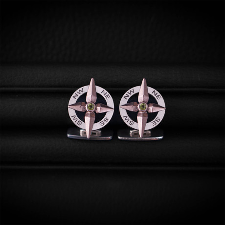 Peridot Compass Cufflinks // Sterling Silver + 14K Rose Gold