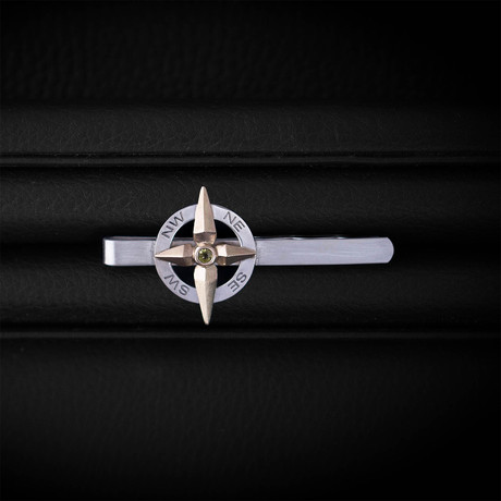 Peridot Traveller Tie Bar // Sterling Silver + 14K Gold