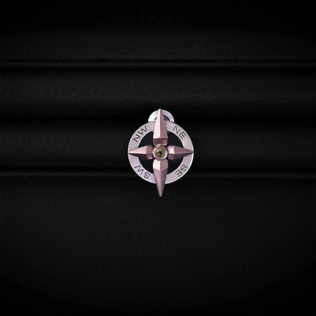 Peridot Compass Lapel Pin // Sterling Silver + 14K Rose Gold