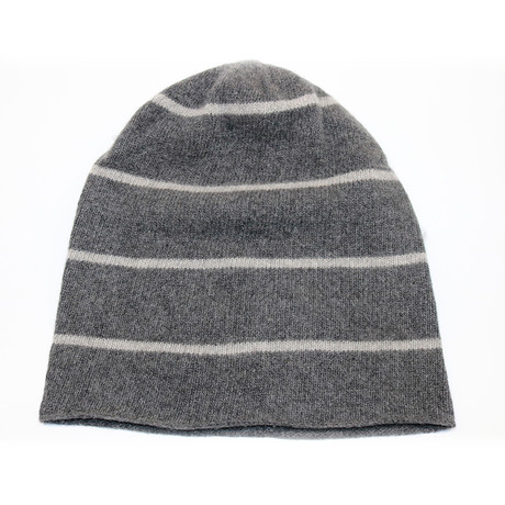 Cashmere Slouchy Striped Hat (Dark Heather Grey + Light Heather Grey)