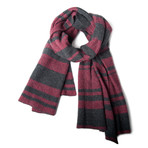 Lightweight Two-Tone Cashmere Scarf (Heather Charcoal + Cranberry)